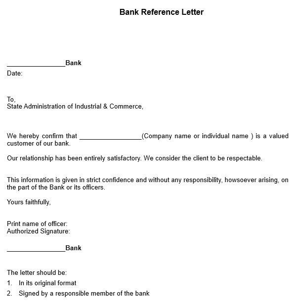 bank reference letter
