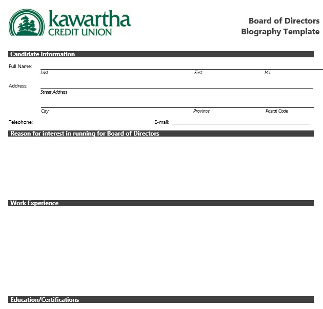board of director biography template