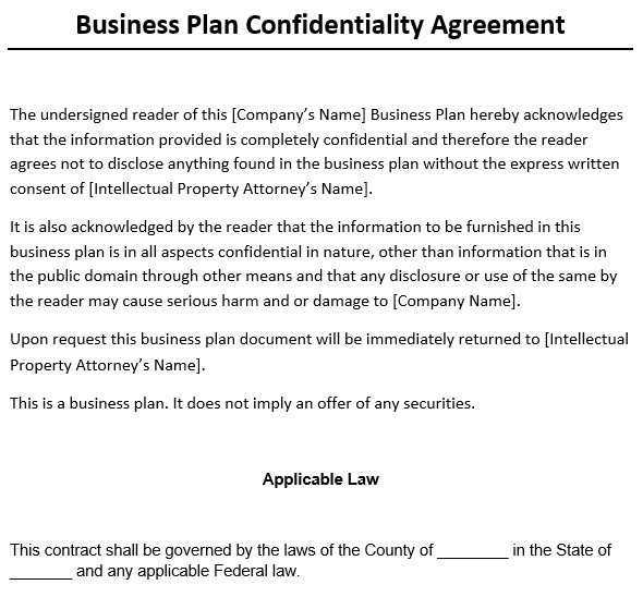 business plan confidentiality agreement template