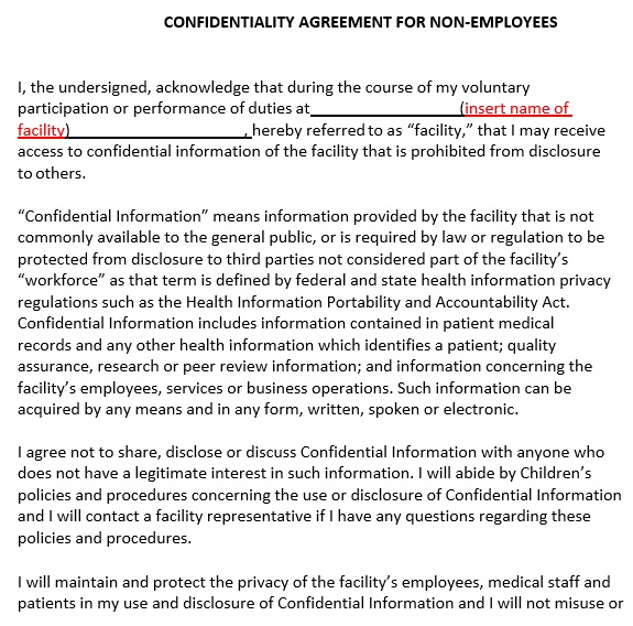 confidentiality agreement for non employees