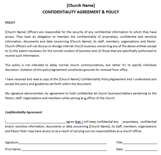 confidentiality agreement policy for church