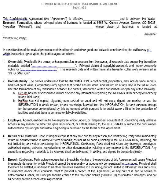 confidentiality and nondisclosure agreement template