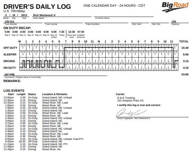 driver daily log book template