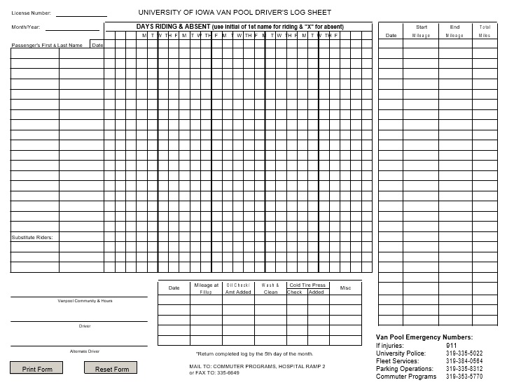 driver log book sheet