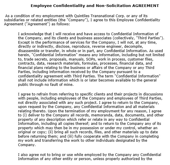 employee confidentiality and non solicitation agreement