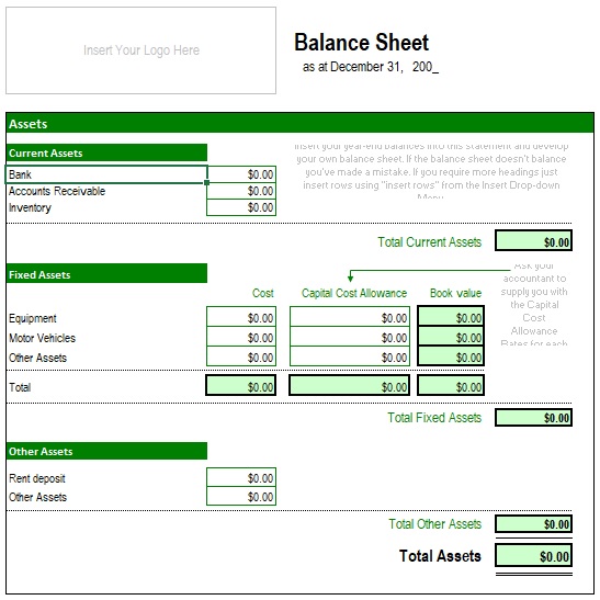 free balance sheet template 12
