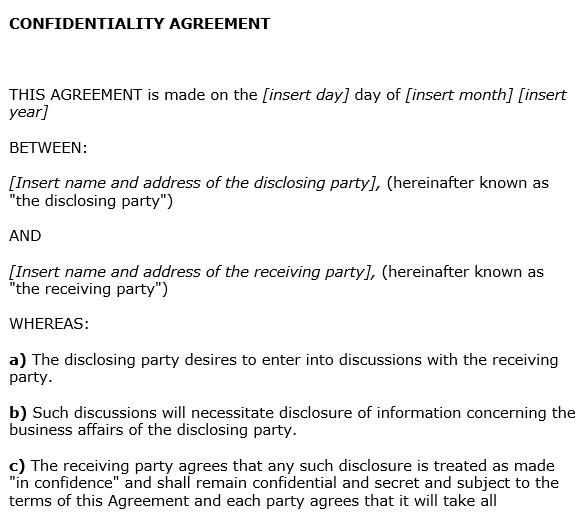 free confidentiality agreement template 4