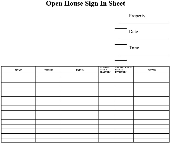 free open house sign in sheet