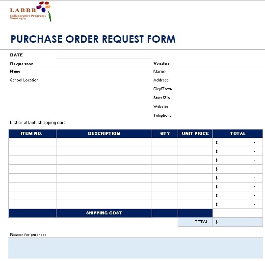 free purchase order request form