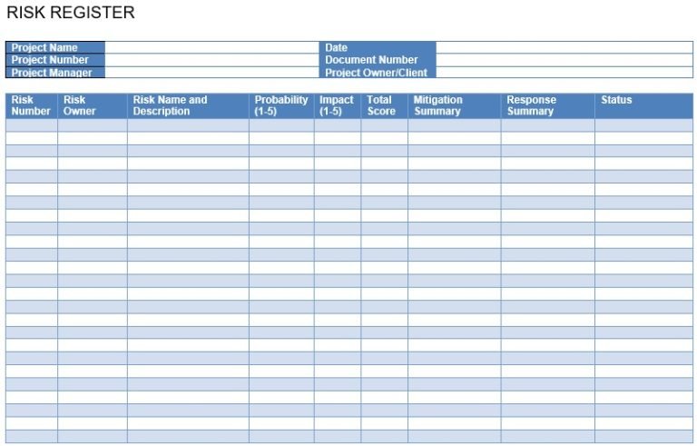 Simple Risk Register Templates (Excel, Word) » TemplateData