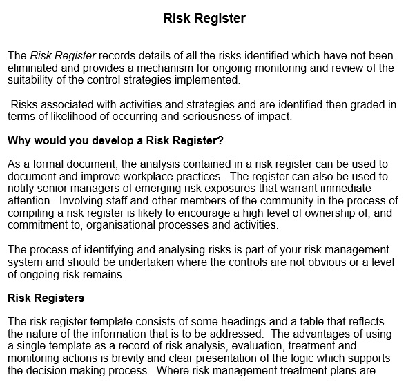free risk register template 6