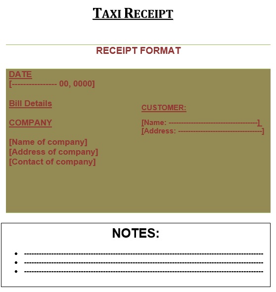 free taxi receipt template 8