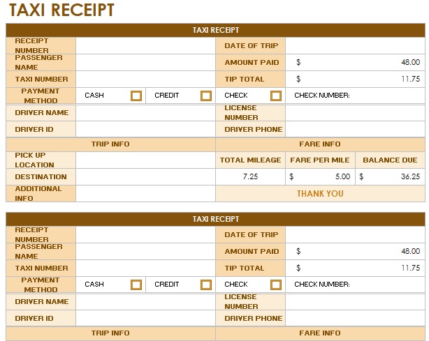 free taxi receipt template 9