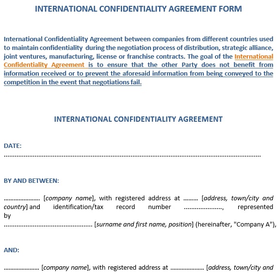 international confidentiality agreement form