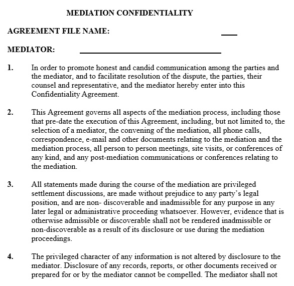 mediation confidentiality agreement template