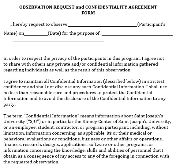observation request and confidentiality agreement form