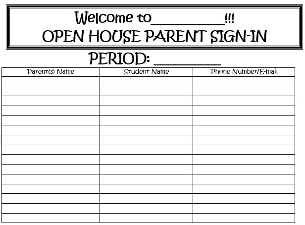open house parent sign in sheet