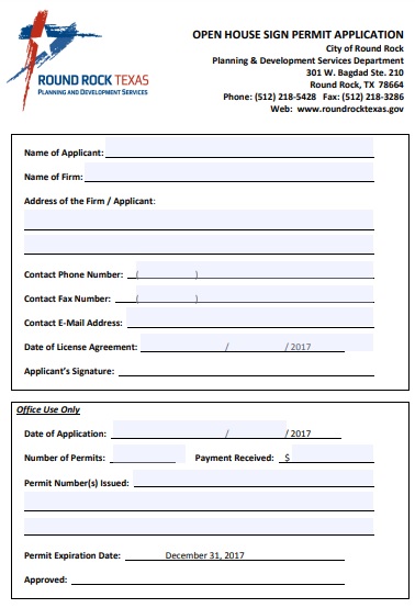 open house sign permit application form