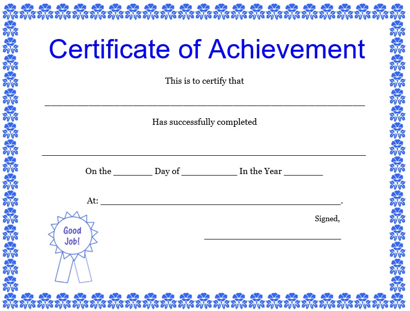 printable certificate of achievement template 13