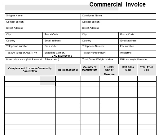 printable commercial invoice template 12