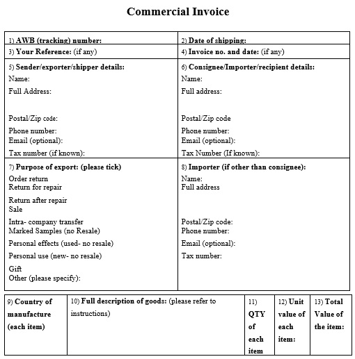 printable commercial invoice template 19