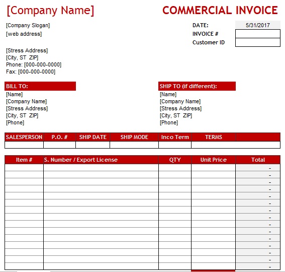 printable commercial invoice template 4
