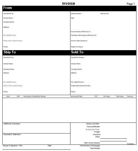 printable commercial invoice template 8