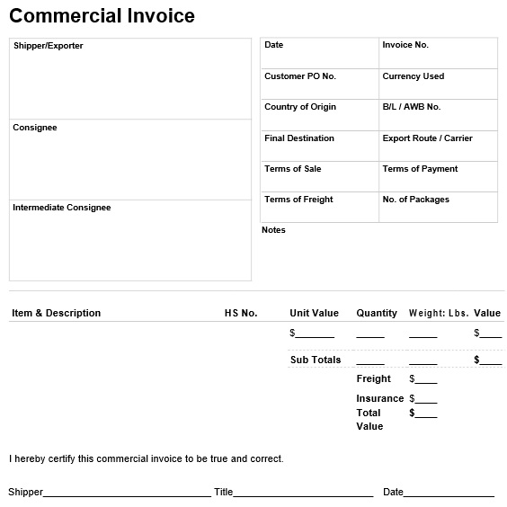 printable commercial invoice template 9