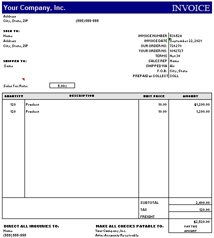 printable commercial invoice template