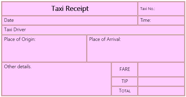 printable taxi receipt template
