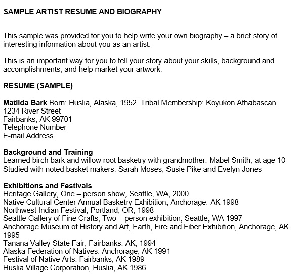 sample artist resume and biography template