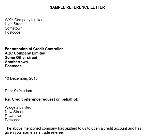 sample business reference letter