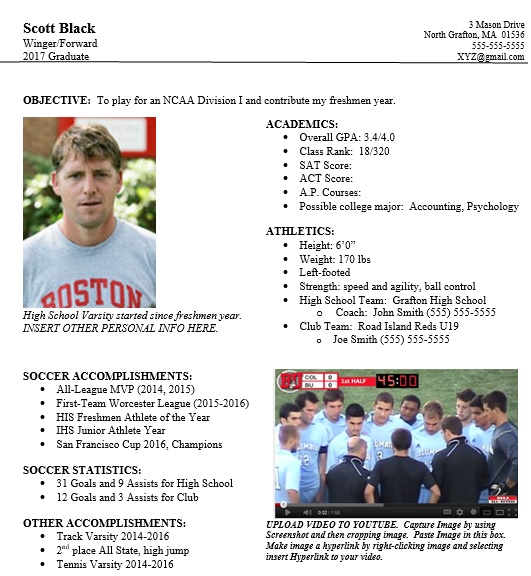 soccer player profile template word