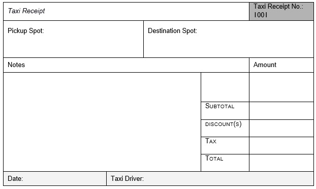 taxi fare receipt template