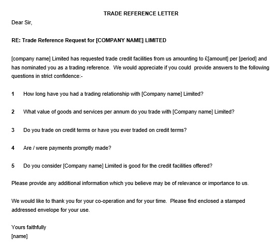 trade reference letter