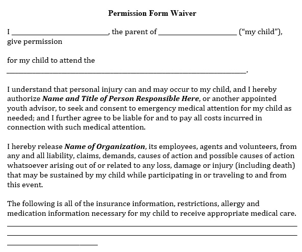 permission slip waiver form