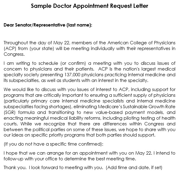 sample doctor appointment request letter