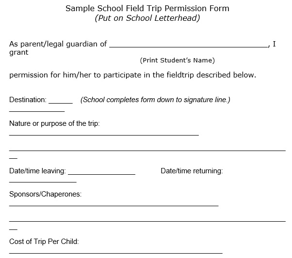school field trip permission form