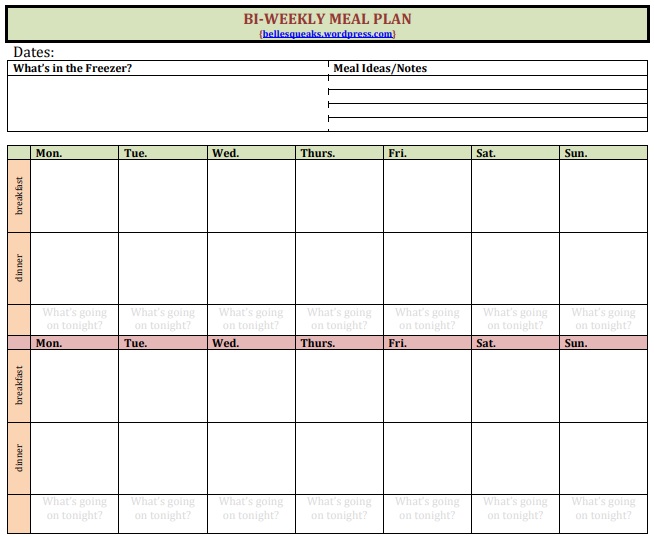 bi weekly meal planner template