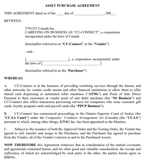 business asset purchase agreement