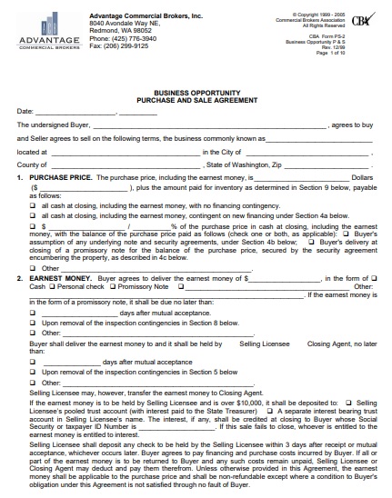 business opportunity purchase and sale agreement template