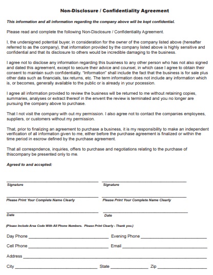 business purchase confidentiality agreement template