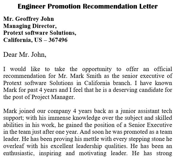 engineer promotion recommendation letter