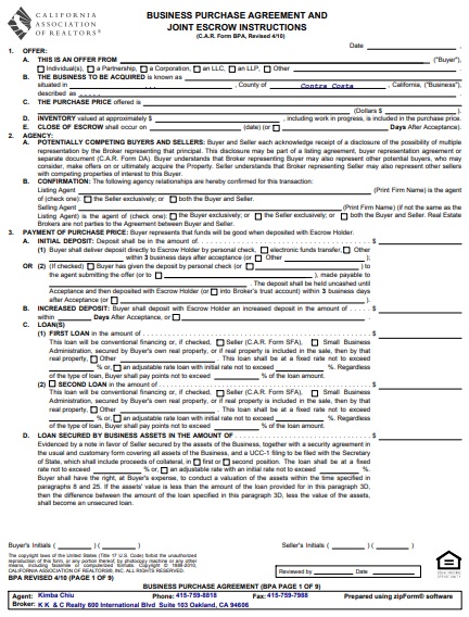 free business purchase agreement template
