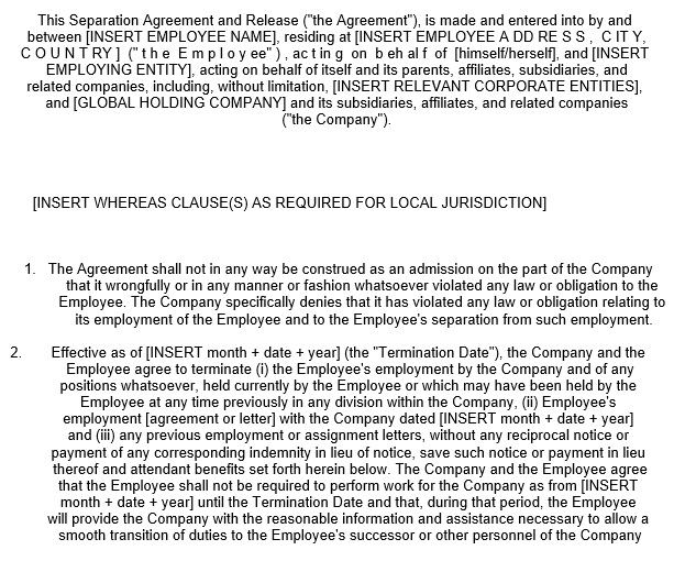 free employee settlement agreement template