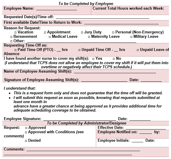 free employee time off request form 1