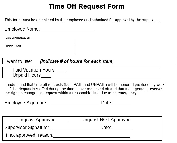 free employee time off request form