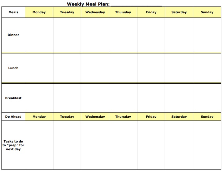 healthy weekly meal plan template