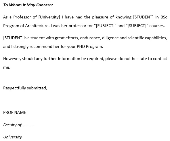 high school recommendation letter template
