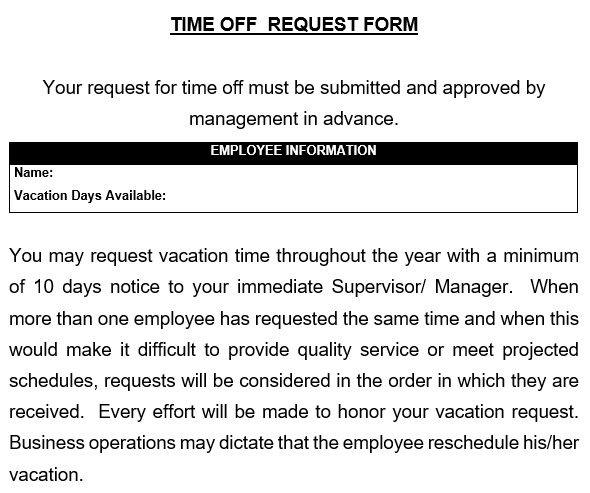printable employee time off request form